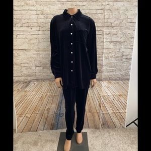 NWT Denim & Co Black Velour Shirt /Pant Set SZ Med